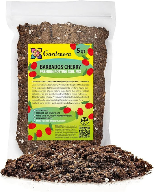 Premium Barbados Cherry Plant Soil Mix by Gardenera - Stimulate Growth and Elevate Fruity Delights with Nourishing Formula - 5 Quart