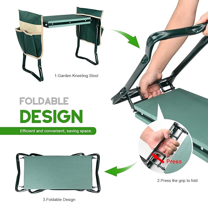 KVR Upgraded Garden Kneeler and Seat with Thicken & Widen Soft Kneeling Pad,Heavy Duty Foldable Gardener Stool with 2 Tool Pouches,Gardening Gifts for Women Mom Men Seniors¡­…
