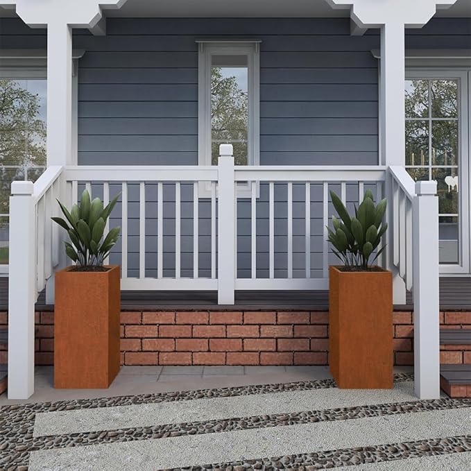 Corten Steel Metallic Heavy Planter for Outdoor Plants 14"x14"x30" Metal Planter Spliced Flower Pot with Partitions for Outside,Indoor,Garden (Corten, 14 * 14 * 30)
