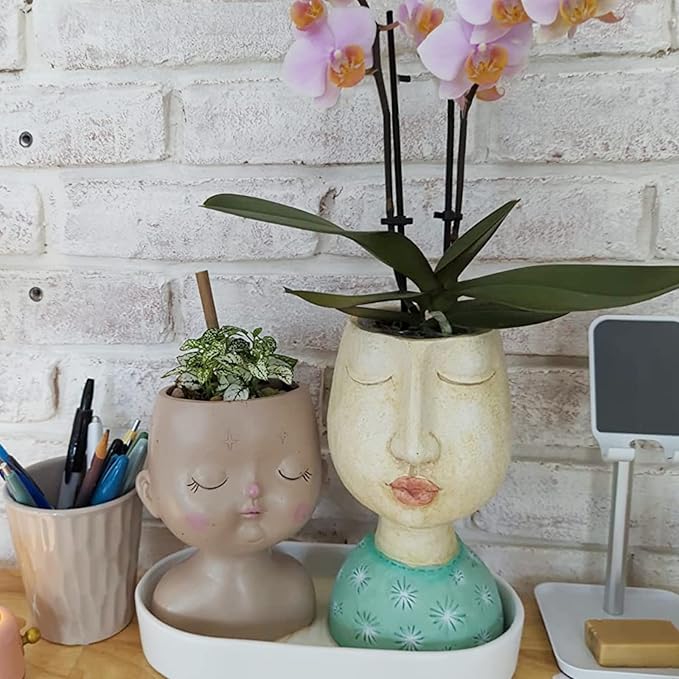 DiliComing Head Planter Face Planter Pots - 8 Inch Indoor Flower Planter Outdoor Planter Succulent Pot Girl Resin Planter with Drainage Hole Planters for Indoor Plants