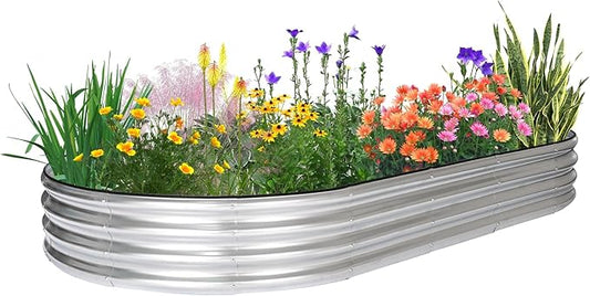 JERIA 8×4×1ft Oval Raised Garden Bed,Galvanized Raised Garden Bed Kit Outdoor Metal Gardening Planter Box for Vegetable, Fruits, Flower，Herbs