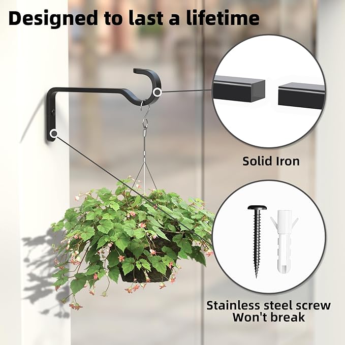 6 Inch 2 Pack Heavy Duty Outdoor Plant Hangers for Hanging Baskets, Iron Hanging Plant Brackets for Hanging Plants Outside, Metal Plant Hooks Plant Wall Hooks for Hanging Lantern, Bird Feeder