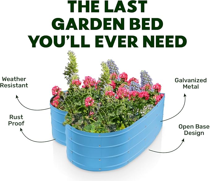 Galvanized Raised Garden Beds Outdoor // Planter Raised Beds for Gardening, Vegetables, Flowers // Large Metal Garden Box (Teal) // Tool-Free Assembly