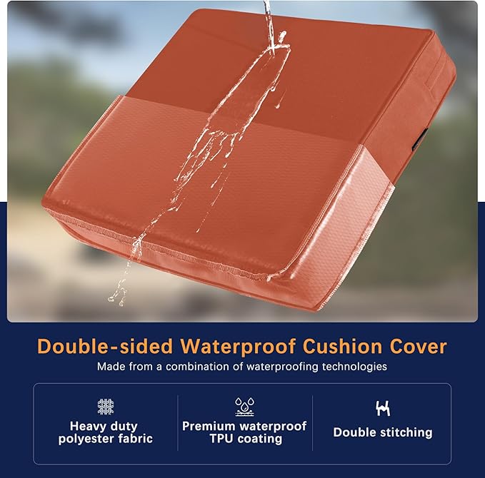 Favoyard Outdoor Seat Cushion Set 24 x 24 Inch Waterproof & Fade Resistant Patio Furniture Cushions with Removable Cover Deep Seat & Back Cushion with Handle and Adjustable Straps for Chair Sofa Couch