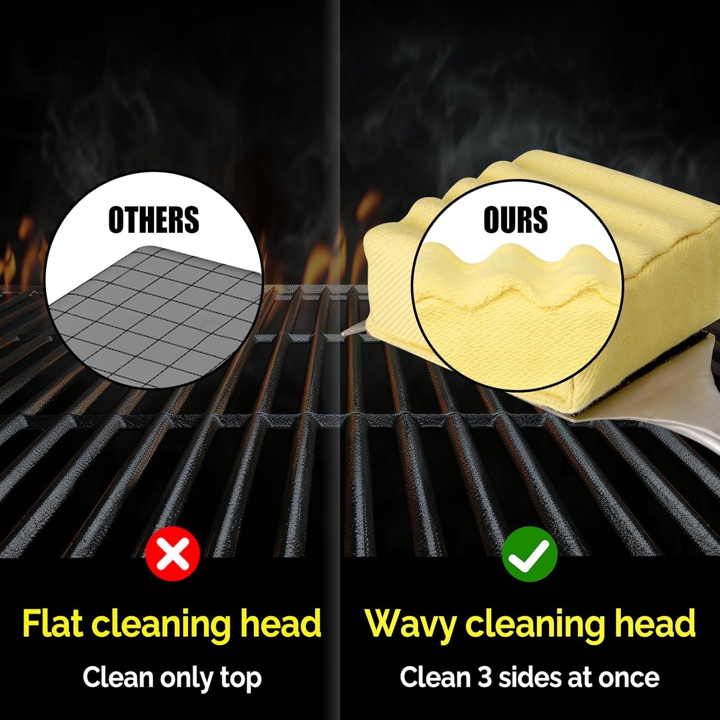 Bristle-Free Steam Grill Brush,with Extended Luxurious Rosewood Handle,Unique Seamless-Fit Scraper Tool,BBQ Replaceable Cleaning Head,Grill Cleaner for Outdoor Grill,Gifts for Men/Dad ﻿