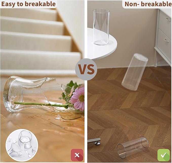 Clear Flower Vase, Non-breakable Vases, 6" W x 12" H, Acrylic Vase, Aesthetic Room Decor Cylindrical Modern Flower Vases for Table Centerpiece, Home Decor, Women Floral Arrangement Gift