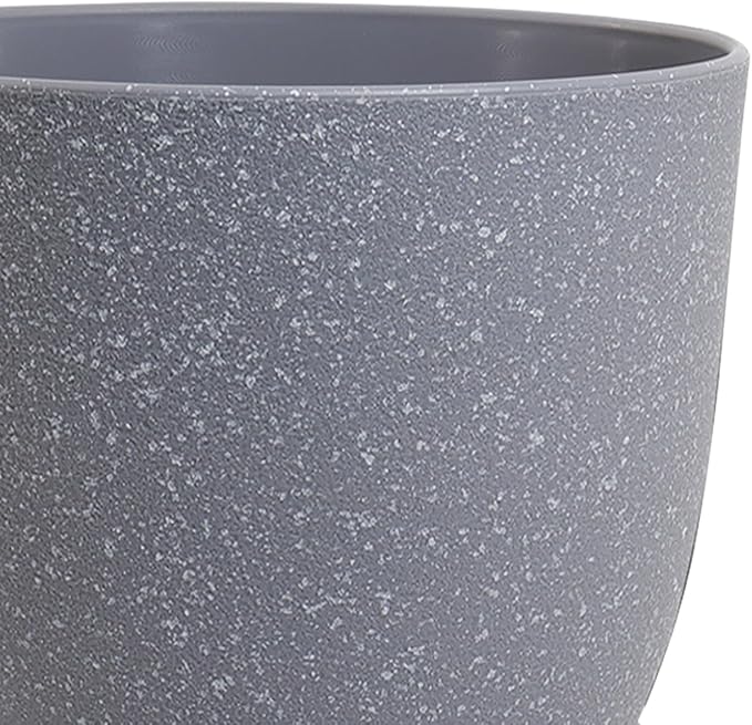 10/9/8 inch Plant Pots, Set of 3 Modern Decorative Plastic Planters with Drainage Holes and Saucers for Garden House Plants, Flower Pots for Indoor Outdoor Plants, Speckled Grey