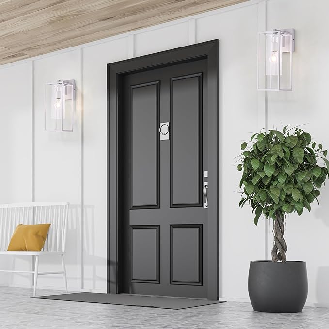 15.7 Inch Outdoor Wall Lights, White Outdoor Wall Lantern with Square Clear Glass Shade, Waterproof Exterior Lighting Fixtures, Modern Front Porch Lighting for House, Garage, E26 Base, ETL Listed