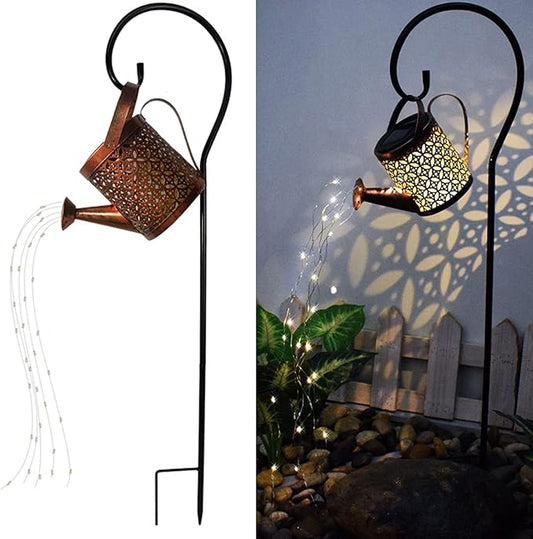 Solar Lanterns Outdoor Waterproof,Metal Watering Can Garden Decor,Hanging Solar Path Lights Yard Art,Outside Patio Decorations Gardening Birthday Gifts for Mom Grandma Women,with Hook,Large