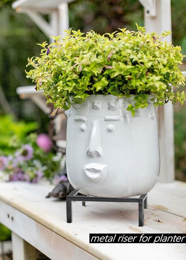 9.8" Metal Heavy Duty Potted Plant Stand Flower Pot Holder with Saucer Indoor Outdoor Rustproof Iron Garden Container Square Supports Rack for Planter ,2 Pack(iron color )