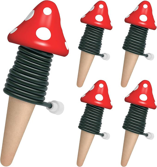 BYDOLL Plant Self-Watering Stakes Automatic Watering Terracotta Spikes for Indoor Outdoor Plants,Houseplant Mushroom Insert Devices for Vacation use,Bonsai Drip Irrigation System (5 Pack)