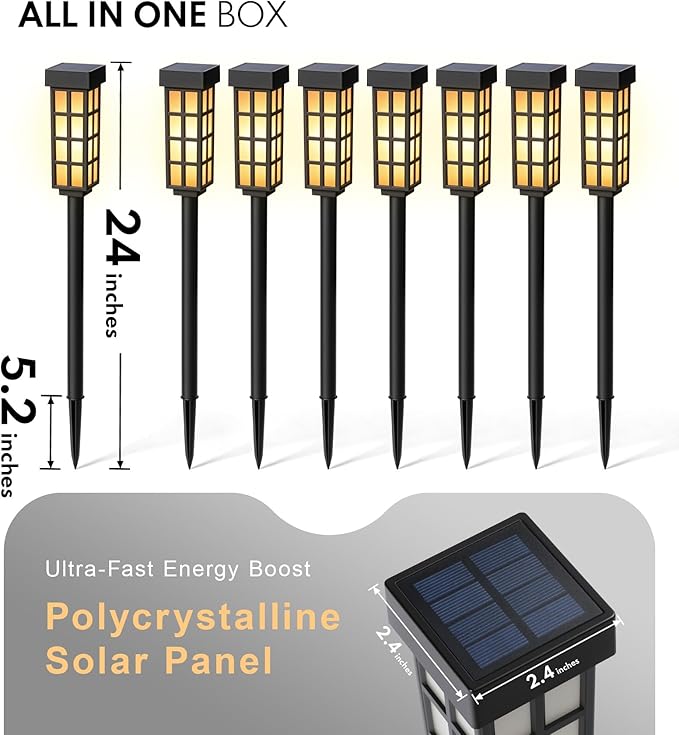 8 Pack Solar Pathway Lights, LED Solar Lights Outdoor, IP65 Waterproof Outdoor Solar Lights for Yard, Auto On/Off Solar Walkway Lights Outdoor, Landscape Lighting for Patio, Driveway Decor, Frosted