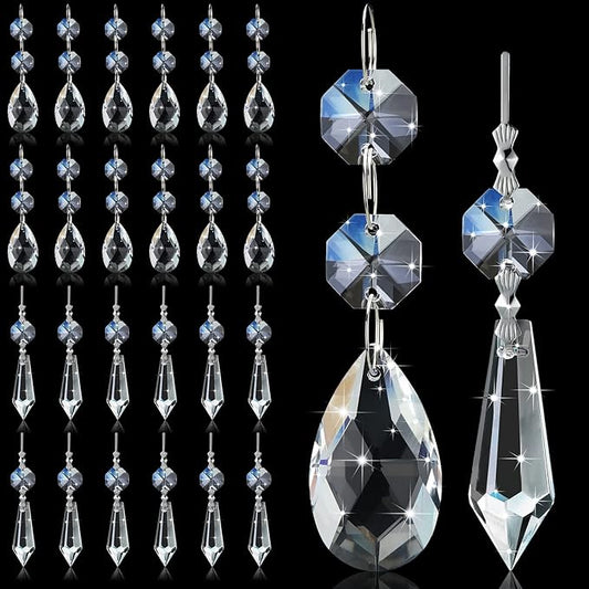 24 Pcs 24 Pcs Chandelier Crystal Replacement 38 mm Teardrop & Icicle Crystal Prisms Hanging Gems Parts for Lamps and Chandeliers Suncatcher Christmas Tree Windows Home Decor (Clear)