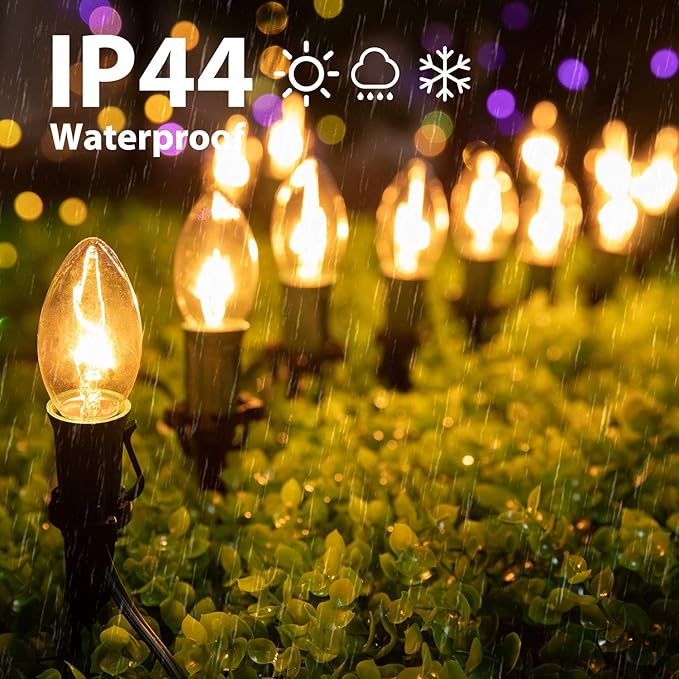 Christmas Pathway String Lights Outdoor - 25.7 Ft. C9 20 Clear Lights with 20 Stakes Connectable Waterproof for Indoor Xmas Party Holiday Commercial Decoration, Warm White