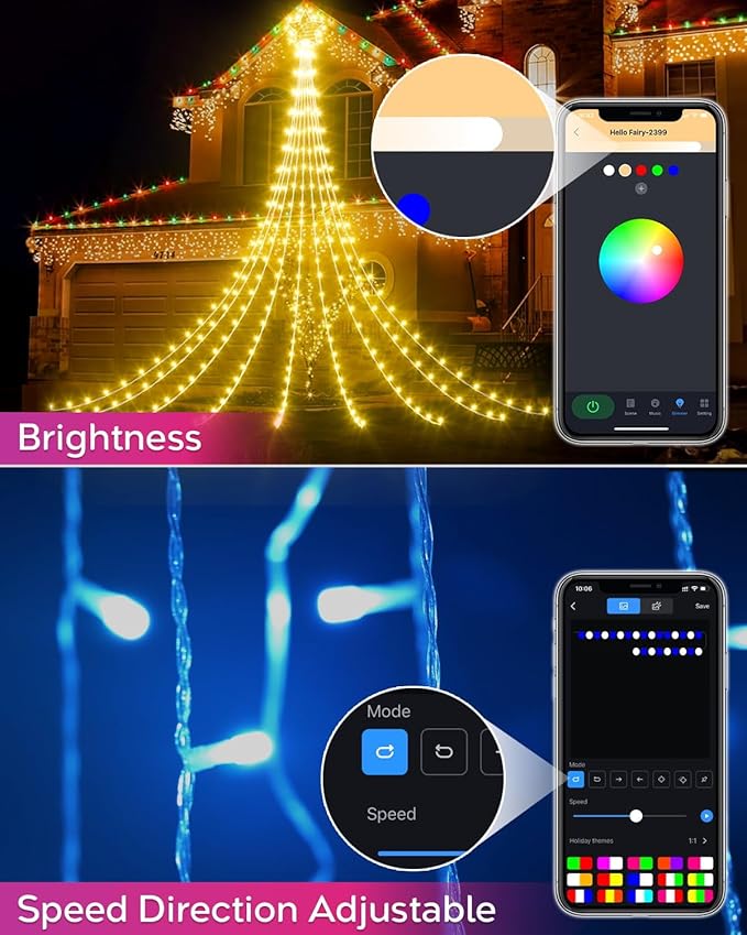 23FT Outdoor Decorations Waterfall String Lights for Valentines, Smart Romantic RGB Led Star Tree Lights DIY Preset Scenes App Remote Control Large Unique Yard Lights for Outside Patio Home