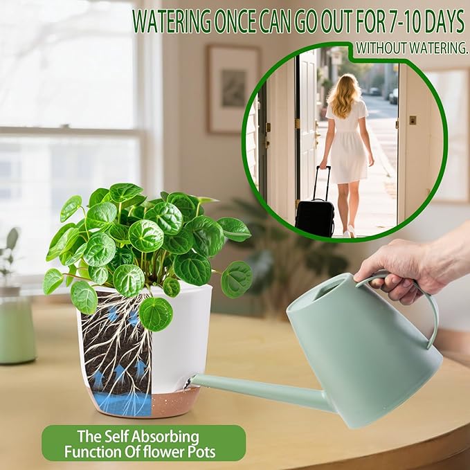 5.8 Inch Self Watering Planters for Indoor Plants with Bottom Watering,2Pack Flower Plant Pots for Outdoor with Drainage, Durable Plastic planters Pots(White)