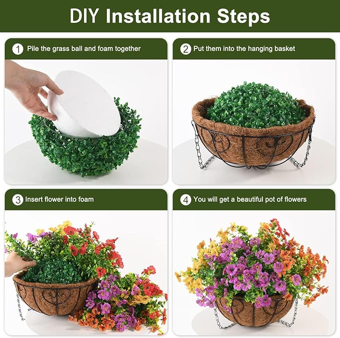 Artificial Faux Hanging Plants Flowers Basket for Spring Outdoor Decoration, Fake Silk Daisy in Planter Realistic UV Resistant Look Real for Porch Home Patio Balcony Yard(Multicolor)