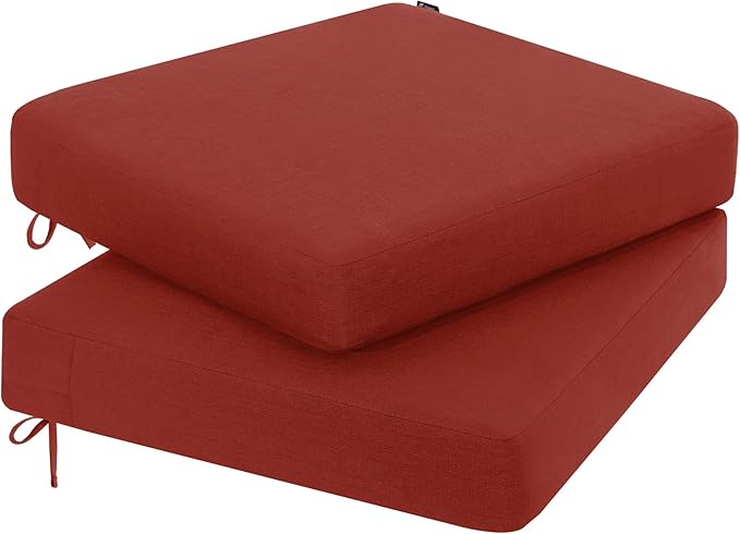 Favoyard Outdoor Chair Cushion 22 x 22 x 3 Inch Rainproof & 3-Year Fade Resistant Patio Furniture Cushions with Removable Cover and Adjustable Ties for Garden Sofa Couch Pads Set of 2, Red