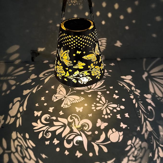 Butterfly Solar Lanterns Outdoor Waterproof, Garden Decor Gifts for Women Mom Grandma Hanging Solar Lights Hollowed-Out Metal Solar Decoration Outside for Patio, Yard, Pathway, Front Porch(1 Pack)