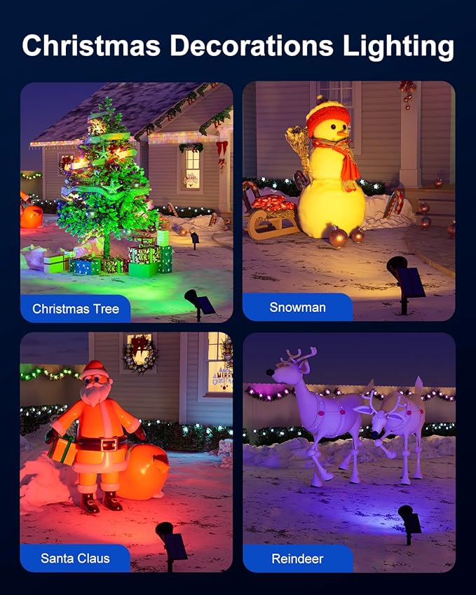 2 Pack Color Changing Solar Spotlights Outdoor for Decorations, Tree, Statue, House Wall, Super Bright Waterproof Solar Lanscape Spot Lights Uplighting for Outside, Yard, Garden, Adjustable Brightness