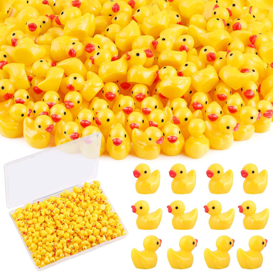 200PCS Mini Resin Animals Cute Yellow Tiny Ducks,Miniature Duck Figures to Hide,Little Animal Toys Small Figurines Bulk for Topper Desk Garden Dollhouse Landscape Aquarium Ornaments DIY Crafts & Decor