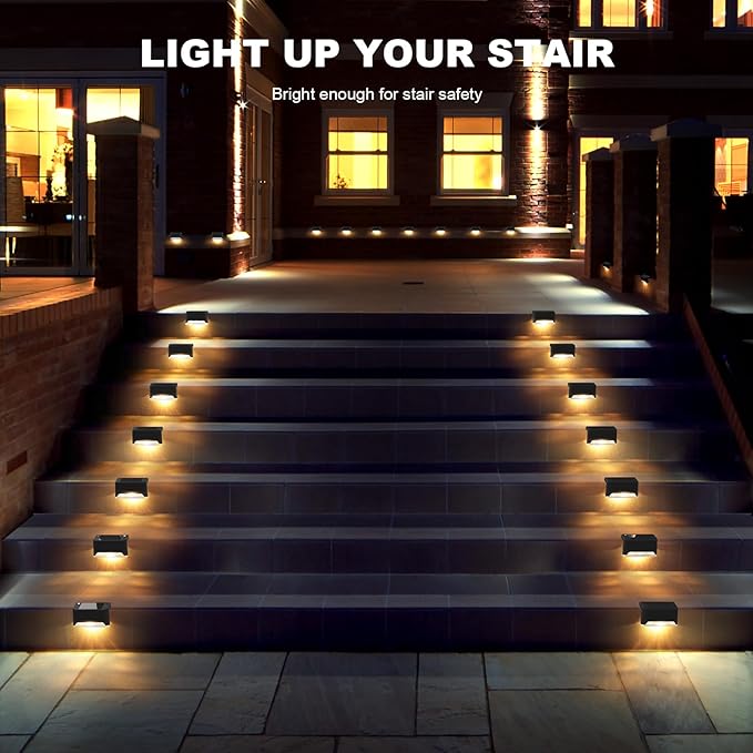 pearlstar 16 Pack Solar Step Deck Fence Lights, Solar Step Lights Outdoor Waterproof Led Solar Fence Lamp for Patio, Stairs,Garden Pathway, Step and Fences(Black)