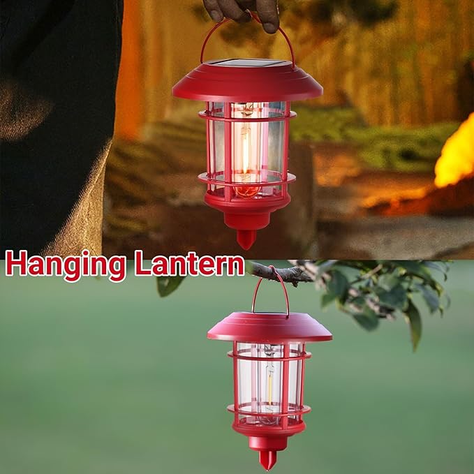 Dynaming 6 Pack Dual Use Solar Christmas Path Lights Outdoor, Hanging Lantern Solar Garden Light with Edison Bulb, Xmas Pathway Markers, Auto On/Off Candy Cane Lights for Patio Yard Walkway Driveway