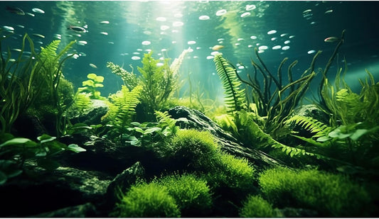 Underwater Fish Tank Background Under The Sea Aquatic Plants Aquarium Background Ocean Floor Rock Terrarium Backgrounds Tropical Fish Green Seaweeds Aquarium Backgrounds for Fish Tank Decor 48x18in
