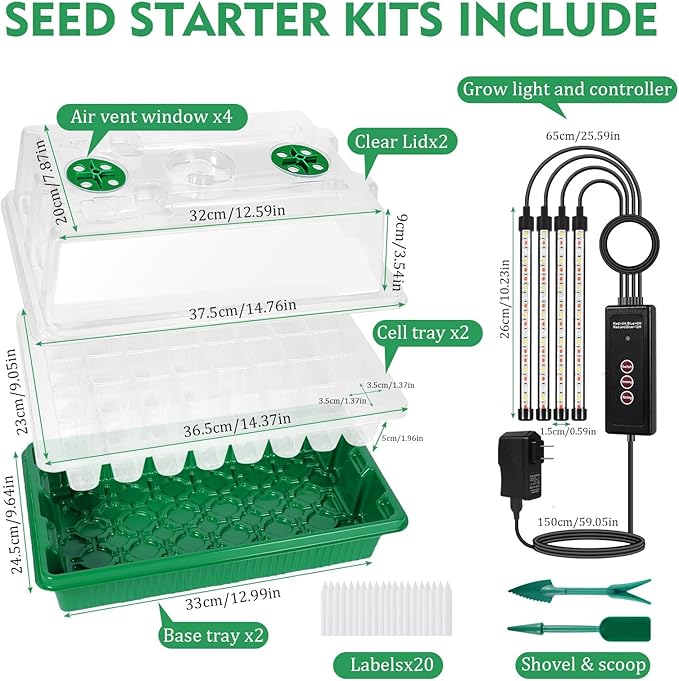 Verdenu Seed Starter Tray with Grow Light, 2 Pack 80 Cells Seed Starter Kit with Humidity Dome, Adjustable Brightness Seed Tray with Smart Timer, 3 Modes, 4 Timing, Seed Germination Kit for Indoor