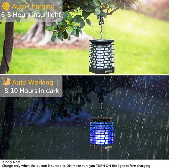 EOYIZW 99 LED Solar Lantern Flickering Flame Lights - 2 Pack Waterproof Garden Lights for Patio Yard Porch Lawn Decorations - Blue Solar Lanterns