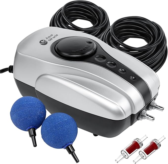 AquaMiracle All-in-One Pond Air Pump Koi Pond Aerator for Pond up to 2000 Gallons Pond Deicer Pond Aeration Kit with 2&4 Outlets Air Stones Airline Tubing Check Valves
