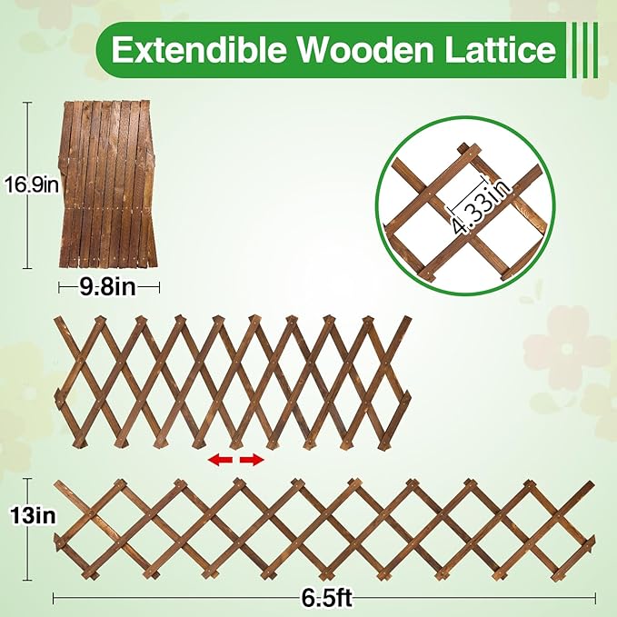 Pack of 2 Extra Thick Wooden Wall Trellis- Expandable Wall Planter Lattice Panels for Climbing Plants, Hanging Vertical Plant Support Fence Frame Outdoor Indoor for Balcony Patio Garden Room