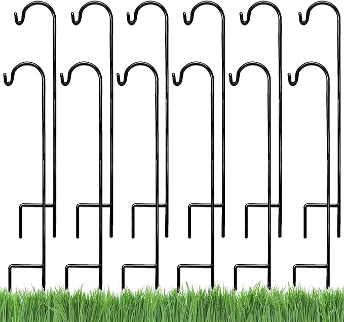 Ashman Shepherd's Hooks 35 Inch (12 Pack), Black, Made of Premium Metal for Hanging Solar Lights, Bird Feeders, Mason Jars, Christmas Lights, Lanterns, Garden Stakes and Wedding Décor.