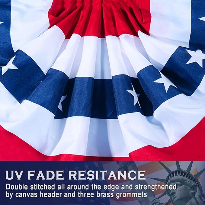 USA Pleated Fan Flag American US Bunting Flag Patriotic Half Fan Banner Flag with Canvas Header and Brass Grommets for 4th of July Memorial Day Indoor Outdoor Decoration (3, 3x6 Feet)