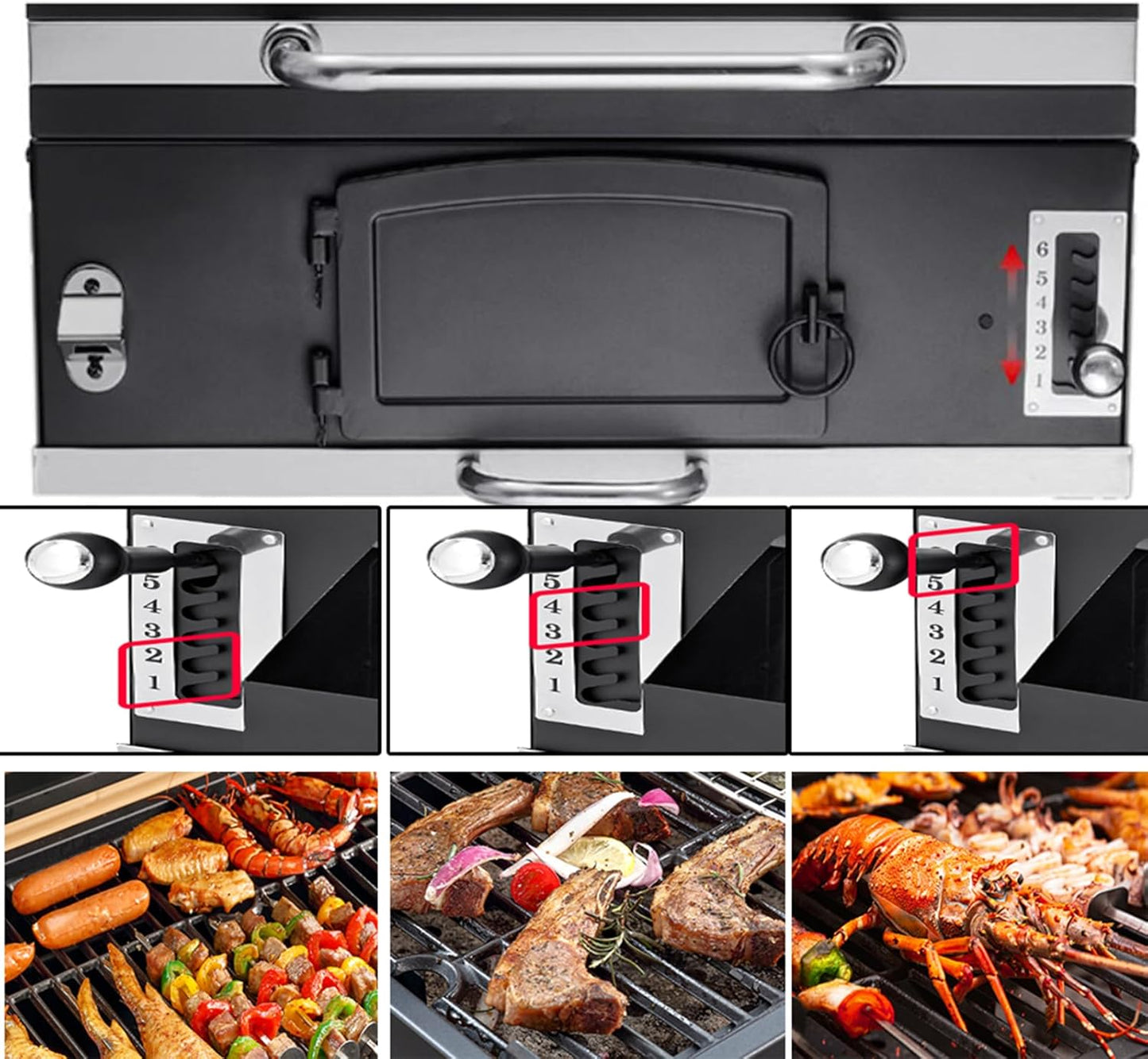 Built In Charcoal Grill Large Charcoal BBQ Grills with 480 Square Inches Oversize Cooking Area, Outdoor Cooking Grill with Charcoal Trays for Backyard, Patio and Parties