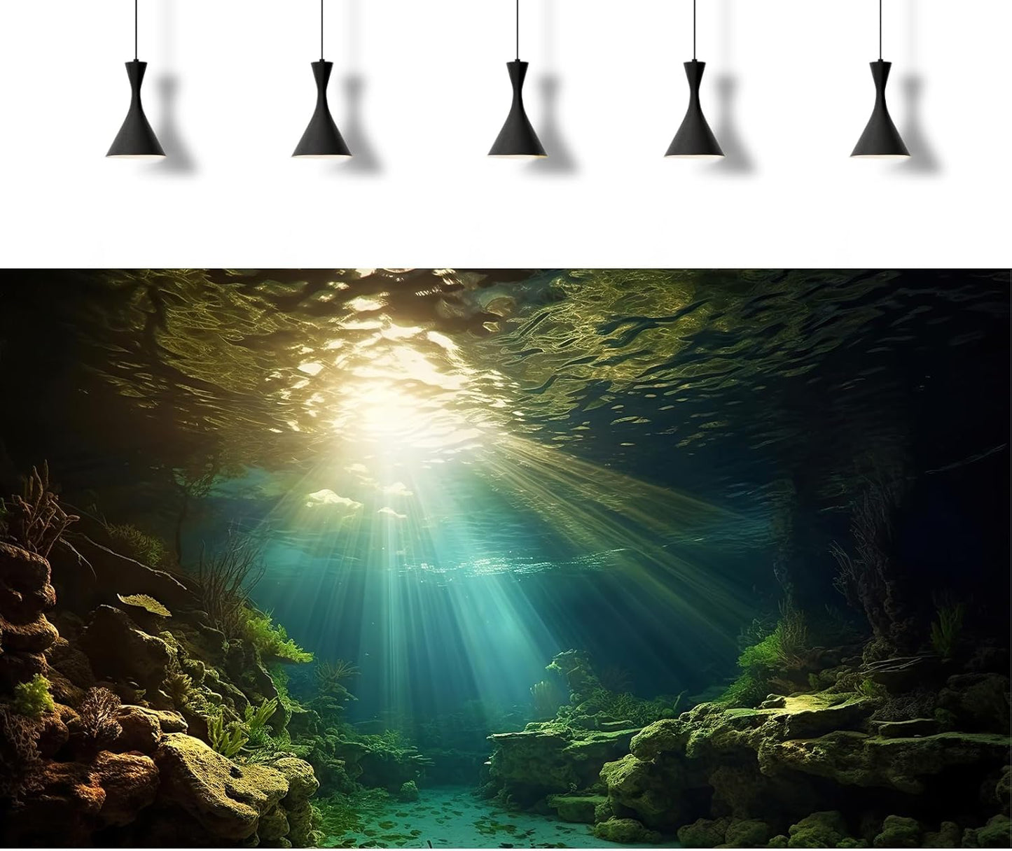 Fish Tank Background Under The Sea Aquarium Background Ocean Floor Sunray Rock Terrarium Backgrounds Coral Reef Aquatic Plants Underwater Cave Aquarium Wallpaper for Fish Tank Decorations 72x18in