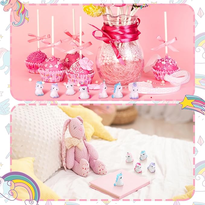 Barydat 120 Pcs Micro Unicorn Miniature Figurines Garden Moss Landscape Mini Resin Animals Unicorn Cake Topper DIY Terrarium Crafts Ornament Accessories for Home Dollhouse Decoration, 4 Colors