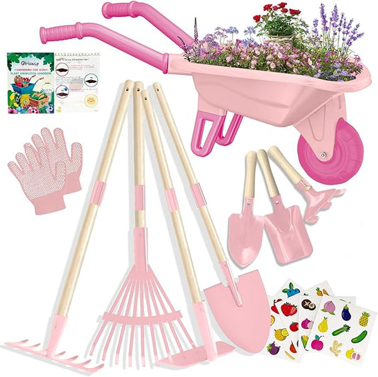 Kids Gardening Tools Outdoor Toys Set Backyard Play with Wheelbarrow Educational STEM Learning Pretend Toys Outdoor Indoor for Toddlers Kids Boys Girls