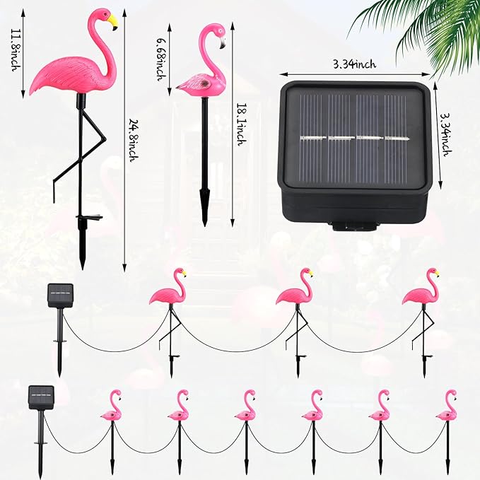 9 Pcs Flamingo Solar Lights LED Flamingo Stake Lights Waterproof Flamingo Lights for Outdoor Pink Yard Lawn Garden Ornaments Patio Pond Ground Backyard Decor Pathway Outside Decorations