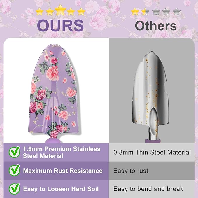 Gardening Tools, WisaKey 10 Piece Heavy Duty Purple Garden Tools Set with Non-Slip Ergonomic Handle, Durable Fashion Garden Tool Organizer HandBag, Ideal Gardening Hand Tools Gardening Gifts for Women