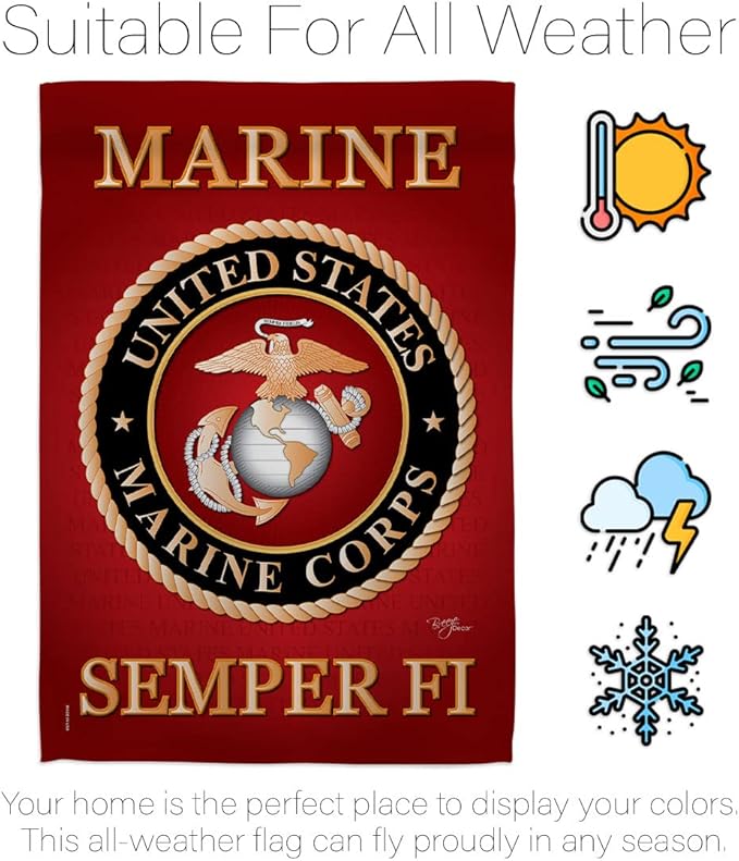 Breeze Decor HS108057-BO-03 Marine Corps Americana Military Decorative Vertical Set, House Flag 28" x 40", Thick Fabric