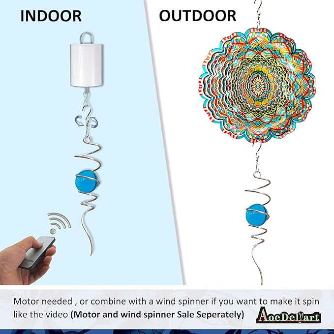 Gazing Ball Spiral Tail Wind Spinner Stabilizer,Wind Spinner Tail Decorative Sun Catcher,Wind Spinner Spiral Indoor Outdoor Garden Decoration,Wind Spiral Rotating Yard Art Decor-13in(Blue)