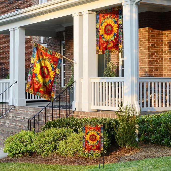 FLAGWIX Flags - Hippie Every Little Thing Is Gonna Be Alright Sunflower Flag DDH1403, House Flag (29.5" x 39.5") - USA House Garden Flags Premium Polyester - Decorative Outdoor Flags