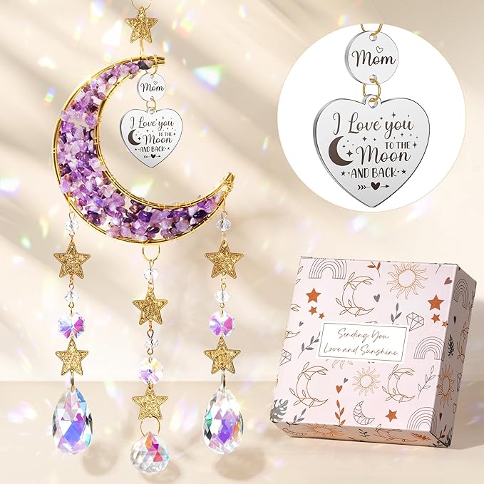 Best Mom Gifts for Mom from Daughter Son Kids, Mom Birthday Gifts for Mother-in-Law Mom, Moon Crystal Suncatcher for Window Hanging New Mom Gifts for Women Wife