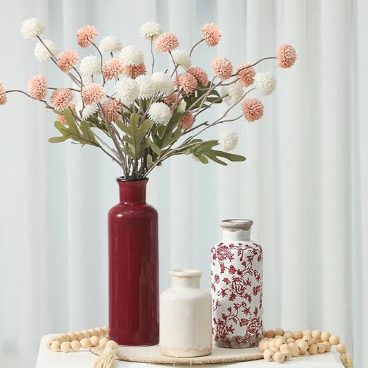 Vintage Vase Set of 3, Ceramic Vintage Flower Vases, Chinoiserie Decorative Home Decor Retro Floral Vase Rustic Farmhouse Decor for Table Bookshelf Mantel Kitchen Living Room Office - Red and White