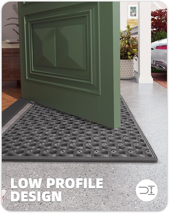 Color&Geometry Door Mat Outside Entrance with Drainage, Rubber Heavy Duty Dirt Trapper Waterproof Outdoor Welcome Mat, Outdoor Mats All Weather for Front Back Door Patio Entryway Entry,19"X30" Grey