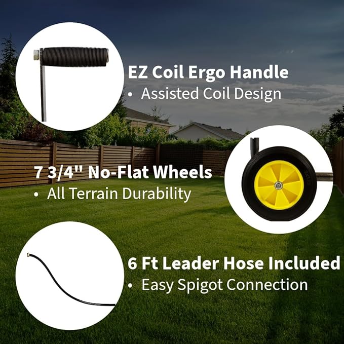 Garden Hose Reel Cart, Heavy Duty Steel Reel with Wheels, Garden Hose Holder for Outside, Backyard, or Lawn, Mobile Garden Cart Holds Up to 250 ft of 5/8’’