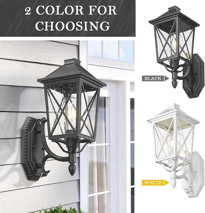 Darkaway Outdoor Wall Light Fixture,Outside Porch Lights Wall Mounted Seeded Glass Exterior Waterproof Lantern Modern E26 Socket Wall Sconce Lighting for Front Door Yard Patio