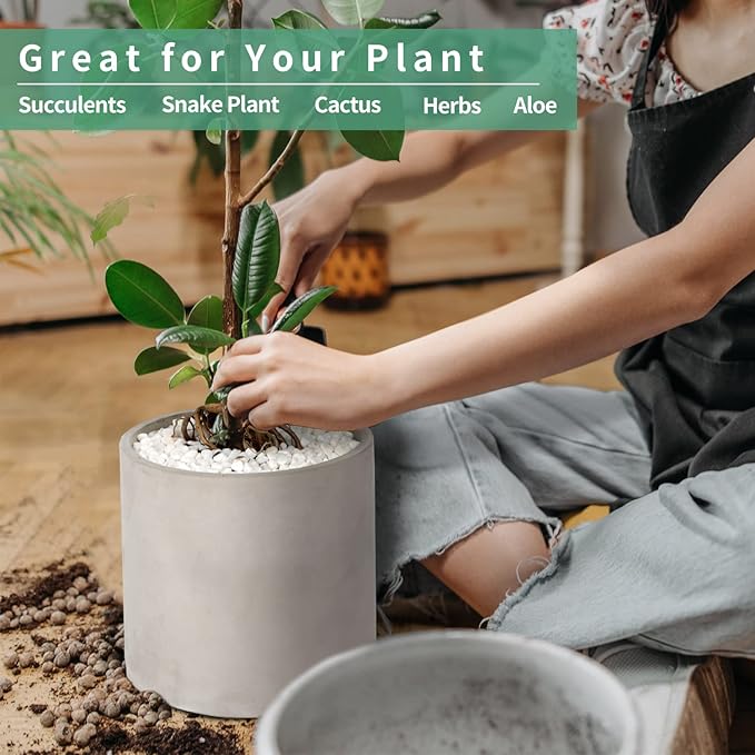 Mozing Cement Plant Pots Indoor - 8.2 inch Concrete Planter Pot for Planting - Modern Stone Clay Flower Pot with Drainage Hole for Garden, Home, Office Decor, Grey