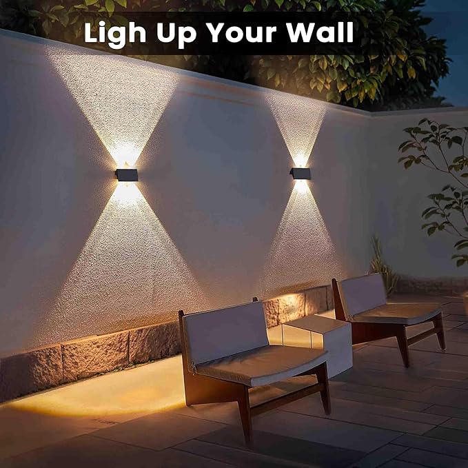 Fence Lights Solar Powered, 6-Pack Solar Fence Lights Up/Down Flexible Buttons, IP67 Waterproof for Outdoor, 120LM Bright, Auto Dusk to Dawn for Wall/Stairs/Yard/Railing/Deck/Pathway (Warm White)